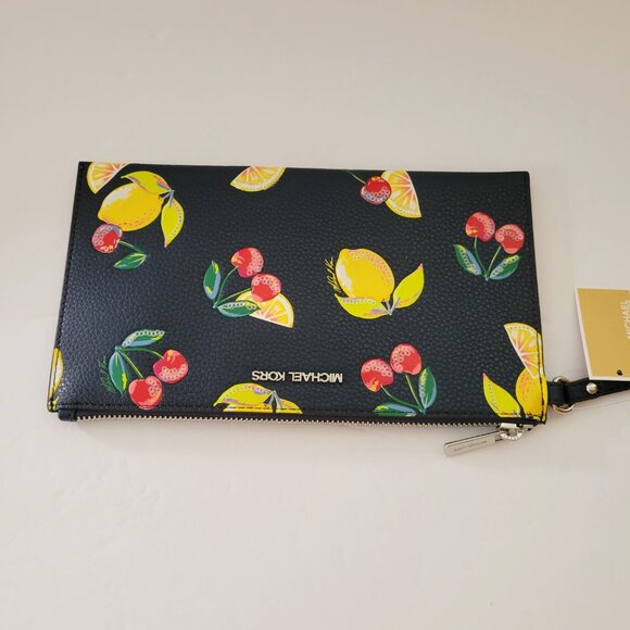 Michael Kors Jet Set Travel Large Top Zip Wristlet Clutch Navy Fruit Handbag - Picture 6 of 7